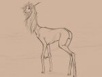  2021 4:3 all_tomorrows dewclaw digital_drawing_(artwork) digital_media_(artwork) digitigrade female feral hair hi_res hooves humanoid_pointy_ears long_ears long_hair long_legs long_neck looking_back mantelope_(all_tomorrows) saurtol sketch solo 