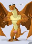  claws dialogue dragon electricity erection flirting horn invalid_tag leaning lightning macro male muscular penis reptile scalie smile stripes talons text wings 