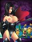  anthro areola artist_request battletoads big_breasts black_hair blue_eyes breasts cape clothing dark_queen erect_nipples female flashing hair huge_breasts human large_breasts leather leotard lipstick makeup male mammal nipples pimple pimple_(battletoads) rareware rash rash_(battletoads) robduenas spandex tight_clothing toad undressing zitz zitz_(battletoads) 