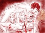  2boys bite biting blood death_note dicks_touching erection freckles frottage guro izar mail_jeevas male_focus matt mello mihael_keehl monochrome multiple_boys multiple_penises nude penis penises_touching red scar spot_color uncensored yaoi 