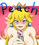  1boy 1girl blonde_hair blue_eyes blush handjob mario_(series) naughty_face nintendo nude penis princess_peach super_mario_bros. 