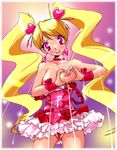  :d blonde_hair breasts cameltoe cure_peach earrings fresh_precure! jewelry lactation magical_girl medium_breasts momozono_love nipples open_mouth pink_eyes precure skirt smile solo teruchan 