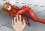  1girl anger_vein angry ass bangs blue_eyes bodysuit bracer breasts brown_hair cameltoe clenched_hands cum cum_in_hands cum_string dutch_angle from_side gloves hair_ornament hair_spread_out hands legs legs_apart long_hair looking_at_viewer looking_back neon_genesis_evangelion parted_lips pilot_suit plugsuit pov presenting rasukaru skin_tight small_breasts solo_focus souryuu_asuka_langley speech_bubble spoken_anger_vein top-down_bottom-up translated turtleneck twintails 