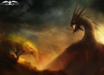  ambiguous_gender ashesdrawn day detailed_background digital_media_(artwork) dragon fantasy feral open_mouth outside scales sky sky_bg spines tree wings wyvern 