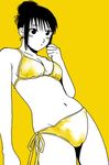  artist_request bikini black_eyes black_hair blush fullmetal_alchemist hair_bun lan_fan lowres navel side-tie_bikini simple_background solo swimsuit white_skin yellow 