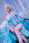  blonde_hair blue_dress digifpainter dress elsa_(frozen) frozen_(disney) full_body highres realistic solo 