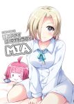  1girl birthday blonde_hair breasts character_name collarbone commentary dated grey_eyes happy_birthday love_live! love_live!_nijigasaki_high_school_idol_club love_live!_school_idol_festival_all_stars medium_breasts mia_taylor nesoberi shiny shiny_hair short_hair solo tekehiro tennouji_rina white_background 