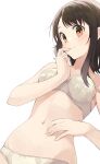  1girl bra brown_eyes brown_hair eyebrows_visible_through_hair finger_to_mouth fingernails hiroki_(yyqw7151) midriff navel nisekoi onodera_kosaki panties short_hair short_hair_with_long_locks smile standing strap_slip underwear underwear_only white_bra white_panties 