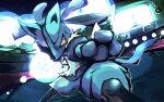  1other clenched_hand fighting_stance furry lucario pokemon pokemon_(creature) red_eyes solo television yottur 
