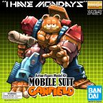  absurdres bandai beast_machines beast_wars black_eyes box_art character_name chromonaut english_commentary fake_box_art fusion garfield garfield_(character) gundam highres logo looking_at_viewer mecha mechanization no_humans open_hand optimal_optimus parody science_fiction smile solo transformers 