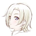  1girl anibache bangs birthday blonde_hair blush commentary_request earclip eyes_visible_through_hair looking_at_viewer love_live! love_live!_nijigasaki_high_school_idol_club love_live!_school_idol_festival_all_stars mia_taylor portrait purple_eyes short_hair solo white_background 