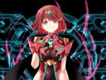  1girl bangs black_gloves breasts chest_jewel earrings fingerless_gloves gloves highres jewelry large_breasts pyra_(xenoblade) raynartfr red_eyes red_hair short_hair solo swept_bangs tiara xenoblade_chronicles_(series) xenoblade_chronicles_2 