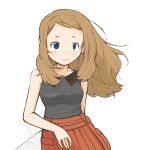  1girl blonde_hair blue_eyes blush breasts closed_mouth itesu jewelry long_hair looking_at_viewer pokemon pokemon_(game) pokemon_xy ring serena_(pokemon) simple_background skirt sleeveless smile solo white_background 