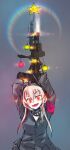  1girl assault_rifle bauble bayonet bipod black_sweater blonde_hair christmas christmas_ornaments christmas_star commentary_request cyp_tw flashlight girls&#039;_frontline gun long_hair m4_carbine m4_sopmod_ii m4_sopmod_ii_(girls&#039;_frontline) rainbow red_eyes rifle simple_background sweater tagme weapon zipper 