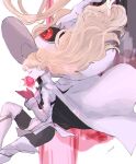  1girl bangs blonde_hair boots cape closed_eyes d_kenpis dress eitri_(fire_emblem) eyeball fire_emblem fire_emblem_heroes gloves hat highres long_hair long_sleeves thigh_boots thighhighs tri_tails very_long_hair white_background white_cape white_dress white_footwear witch_hat 