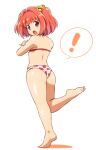  ! 1girl :o ass back bangs bare_shoulders barefoot bell blush checkered checkered_panties clothes_removed collarbone covering covering_breasts eyebrows_visible_through_hair jingle_bell looking_back motoori_kosuzu open_mouth orange_eyes orange_hair panties shiny shiny_hair shiny_skin shirosato short_hair sidelocks simple_background solo spoken_exclamation_mark standing standing_on_one_leg sweatdrop swept_bangs thighs touhou two_side_up underwear white_background 