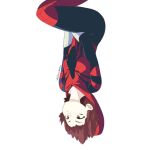  1girl absurdres animification artist_name bodysuit breasts brown_eyes expressionless hair_behind_ear highres looking_ahead marvel mayday_parker medium_breasts red_bodysuit solo spider-girl spider-man_(series) superhero thejg upside-down v-shaped_eyebrows 