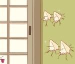  3girls animal_ear_fluff animal_ears commentary cracked_wall fox_ears kemomimi-chan_(naga_u) multiple_girls naga_u original red_eyes shouji sliding_doors sparkle through_wall too_literal v-shaped_eyebrows 