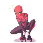  1girl absurdres black_mask bodysuit breasts crossed_arms highres looking_down marvel mask red_bodysuit shadow small_breasts solo spider-girl spider-man_(series) squatting superhero thejg 