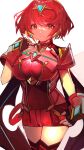  1girl absurdres bangs black_gloves breasts chest_jewel earrings fingerless_gloves gloves highres jewelry large_breasts pyra_(xenoblade) red_eyes red_hair red_legwear red_shorts short_hair short_shorts shorts solo swept_bangs tarbo_(exxxpiation) thighhighs tiara xenoblade_chronicles_(series) xenoblade_chronicles_2 