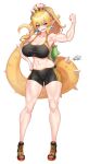  1girl abs absurdres bike_shorts bowsette breasts cleavage full_body highres large_breasts mario_(series) muscular muscular_female navel new_super_mario_bros._u_deluxe nez-box sharp_teeth shoes sneakers solo spiked_shell spiked_tail spikes sports_bra stomach super_crown tail teeth thighs turtle_shell 