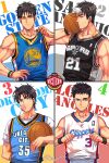  &gt;_o 4boys ball basketball_jersey basketball_uniform batman_(series) black_hair blue_eyes bubble_blowing chewing_gum closed_mouth damian_wayne dc_comics dick_grayson holding holding_ball jason_todd looking_at_viewer multicolored_hair multiple_boys one_eye_closed redrico short_hair smile sportswear streaked_hair tim_drake two-tone_hair white_hair wristband 