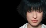  1girl 3d black_background black_hair caucasian devil_may_cry_(series) devil_may_cry_5 heterochromia highres lady_(devil_may_cry) looking_at_viewer official_art photorealistic portrait realistic scar scar_on_face scar_on_nose short_hair simple_background smile solo 