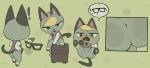  ! 1boy :3 angry animal_crossing animal_ears animal_feet animal_nose ass bangs barefoot black-framed_eyewear black_fur blonde_hair blue_necktie body_fur bottomless cat_boy cat_ears cat_tail collared_shirt commentary disembodied_limb english_commentary fangs flat_color from_behind from_below full_body furry furry_male glasses green_background green_eyes grey_fur half-closed_eyes heterochromia inkune knee_up legs_up long_sleeves looking_at_viewer lying male_focus motion_lines multiple_views necktie no_penis on_back open_mouth oven pawpads raymond_(animal_crossing) red_eyes red_vest shirt short_hair simple_background sitting speech_bubble spoken_exclamation_mark spread_legs standing swept_bangs tail theft v-shaped_eyebrows vest white_fur white_shirt 