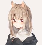  1girl animal_ear_fluff animal_ears bangs blonde_hair blush eyebrows_visible_through_hair heripiro highres looking_down medium_hair monochrome_background original pout red_eyes signature simple_background solo 