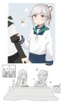  6+girls absurdres black_sailor_collar black_skirt blue_skirt blush camera chopsticks closed_eyes closed_mouth cup eating eyebrows_visible_through_hair flower_(symbol) fubuki_(kancolle) green_sailor_collar grey_hair hair_ribbon hatsuyuki_(kancolle) highres holding holding_chopsticks isonami_(kancolle) kantai_collection kotatsu long_sleeves ma_rukan miyuki_(kancolle) mochi multiple_girls murakumo_(kancolle) ponytail pout red_ribbon ribbon sailor_collar school_uniform serafuku shirayuki_(kancolle) short_hair short_ponytail signature skirt smile table uranami_(kancolle) usugumo_(kancolle) window yellow_eyes 