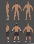  1boy abs absurdres back bara blonde_hair brown_hair character_sheet commission completely_nude dark-skinned_male dark_skin ear_piercing expressionless f_jun facial_hair flat_color from_behind from_side full_body goatee highres large_pectorals male_focus mature_male multicolored_hair multiple_views muscular muscular_male navel nipples no_penis nude original pectorals piercing romg scar scar_across_eye scar_on_cheek scar_on_face second-party_source short_hair sideburns spiked_hair stomach stomach_tattoo tattoo thick_eyebrows thighs topless_male two-tone_hair undercut 