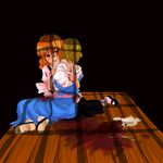  alice_margatroid amputee blonde_hair blood guro hug kirisame_marisa multiple_girls severed_finger short_hair sitting touhou tsukikage_noa yuri 