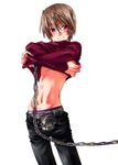  bdsm blush bondage bound bulge chained chains clothed_erection cute death_note erection male male_focus penis shirt_lift yagami_light 