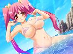  1girl bi-chiku_beach_~nangoku_nyuujoku_satsueikai~ bikini blush breasts character_request cleavage game_cg hoshizaki_nanami long_hair micro_bikini nipple nipples ocean pink_hair sea see-through sky solo source_request swimsuit twintails 