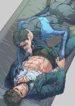  2boys abs artist_name ass bara batman_(series) belt belt_buckle black_bodysuit black_hair black_jacket black_male_underwear black_pants black_vest blue_bodysuit blush bodysuit bruce_wayne buckle bulge buttons closed_mouth couch dc_comics dick_grayson domino_mask evinist father_and_son highres incest jacket large_pectorals looking_at_another lying male_focus male_underwear male_underwear_peek mask multiple_boys muscular muscular_male navel necktie nightwing on_back on_couch open_belt open_clothes open_jacket open_pants open_vest pants partially_unbuttoned pectorals shirt short_hair smile taut_bodysuit taut_clothes thick_thighs thighs two-tone_bodysuit underwear vest white_shirt yaoi 