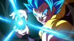  1boy blue_eyes blue_hair derivative_work dragon_ball dragon_ball_super dragon_ball_super_broly energy_ball gogeta incoming_attack kamehameha male_focus metamoran_vest open_mouth rom_(20) screencap_redraw solo super_saiyan super_saiyan_blue 