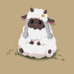  :3 absurdres artist_name closed_mouth commentary_request flower grass hair_flower hair_ornament highres no_humans pokemon pokemon_(creature) sidelocks simple_background sitting solo treyer wooloo 
