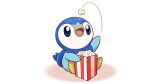 blue_eyes commentary_request eating food motion_lines no_humans official_art open_mouth piplup pokemon pokemon_(creature) popcorn project_pochama sitting solo toes tongue white_background 