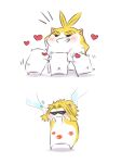  all_might animal animalization arm_up blonde_hair blush boku_no_hero_academia closed_mouth flying_sweatdrops grin hamster heart kiss kissing_stomach lipstick_mark lliissaawwuu2 no_humans smile standing teeth yagi_toshinori 