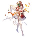  1girl animal_ears anthuria bangs bare_shoulders breasts christmas cleavage collarbone dress elbow_gloves erune full_body gloves granblue_fantasy hair_ornament high_heels lips long_hair looking_at_viewer medium_breasts minaba_hideo official_art parted_lips red_dress red_eyes red_hair sleeveless sleeveless_dress smile solo strapless strapless_dress thighhighs transparent_background white_footwear white_gloves white_legwear 