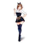  1girl alternate_costume atelier_(series) atelier_ryza boots brown_eyes brown_hair closed_mouth fire_emblem fire_emblem:_three_houses floof_n_wool garreg_mach_monastery_uniform hand_on_hip hand_up hat highres looking_at_viewer pale_skin reisalin_stout short_hair simple_background thick_thighs thighhighs thighs walking 