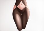  1girl ass_visible_through_thighs bodystocking cameltoe clothing_cutout cropped_legs genshin_impact highres hip_vent lower_body navel navel_cutout shenhe_(genshin_impact) simple_background skin_tight solo stomach thigh_gap thighs white_background z282g 