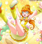  1girl 2021 :d armpits bangs blue_eyes cure_papaya dated dress earrings eyebrows_visible_through_hair eyelashes fingerless_gloves floating_hair gloves hair_between_eyes hanzou highres ichinose_minori jewelry leg_warmers long_hair orange_footwear orange_hair panties ponytail precure sailor_collar shiny shiny_hair short_dress sleeveless sleeveless_dress smile solo tropical-rouge!_precure twitter_username underwear yellow_dress yellow_gloves yellow_legwear yellow_panties yellow_sailor_collar 