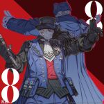  2boys ascot avatar_(ffxiv) black_gloves blue_mage cape copyright_name cuff_links domino_mask final_fantasy final_fantasy_xiv gloves hat highres jacket male_focus mask multiple_boys official_art red_shirt roegadyn shirt top_hat white_gloves white_hair 