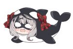  :d animal_costume animalization bangs blush_stickers chibi eye_mask fang hair_ornament hololive kukie-nyan open_mouth orca sakamata_chloe sakamata_chloe_(orca) silver_hair smile solo virtual_youtuber 