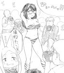  2girls 6+boys :3 animal_ears belly blush breasts camera cosplay curvy embarrassed faceless faceless_male fox_ears glasses greyscale highres horns houkago_teibou_nisshi kemonomimi_mode kuroiwa_yuuki large_breasts long_hair lum lum_(cosplay) monochrome multiple_boys multiple_girls nairage navel oni_costume oni_horns oono_makoto opaque_glasses skindentation sweat taking_picture translated urusei_yatsura 