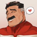  1boy absurdres bara black_hair camerion_camill closed_eyes face facial_hair heart highres invincible_(series) male_focus mature_male multicolored_hair muscular muscular_male mustache old old_man omniman short_hair sideburns smile solo spoken_heart two-tone_hair wrinkled_skin 