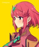  1girl bangs breasts chest_jewel earrings highres jewelry large_breasts mochimochi_(xseynao) pyra_(xenoblade) red_eyes red_hair short_hair solo swept_bangs tiara xenoblade_chronicles_(series) xenoblade_chronicles_2 