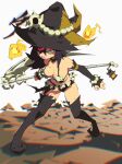  1girl absurdres aetherion angry bikini bone breasts chromatic_aberration commentary detached_sleeves eyepatch fireball full_body hat hat_ornament highres leaning_forward magic medium_breasts open_mouth original sharp_teeth skull_bikini skull_hat_ornament solo staff standing swimsuit teeth witch witch_hat 