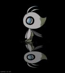  black_background blue_eyes bright_pupils celebi commentary_request dated from_side highres leels looking_up pokemon pokemon_(creature) reflection ripples solo standing white_pupils 